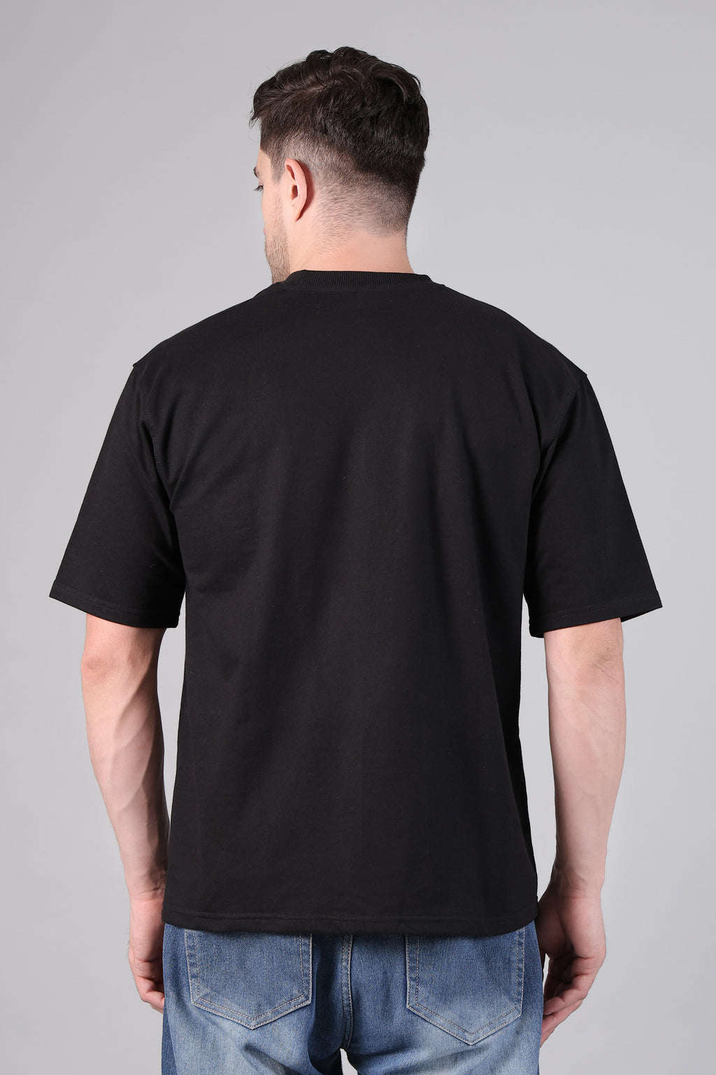 Men's Black Loose Fit Tee with NASA Logo and Floating Astronaut Print