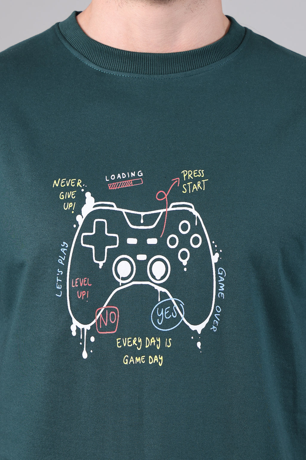 Retro Gamepad Graphic Relaxed Fit T-Shirt (Dark Green)