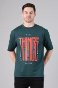 Dark Green "Make Things" Graphic Drop-Shoulder T-Shirt