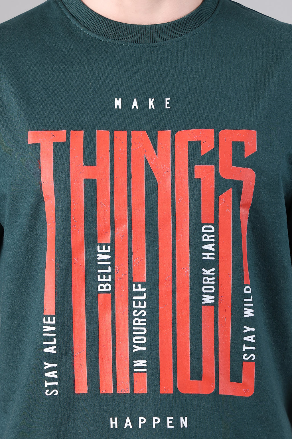 Dark Green "Make Things" Graphic Drop-Shoulder T-Shirt