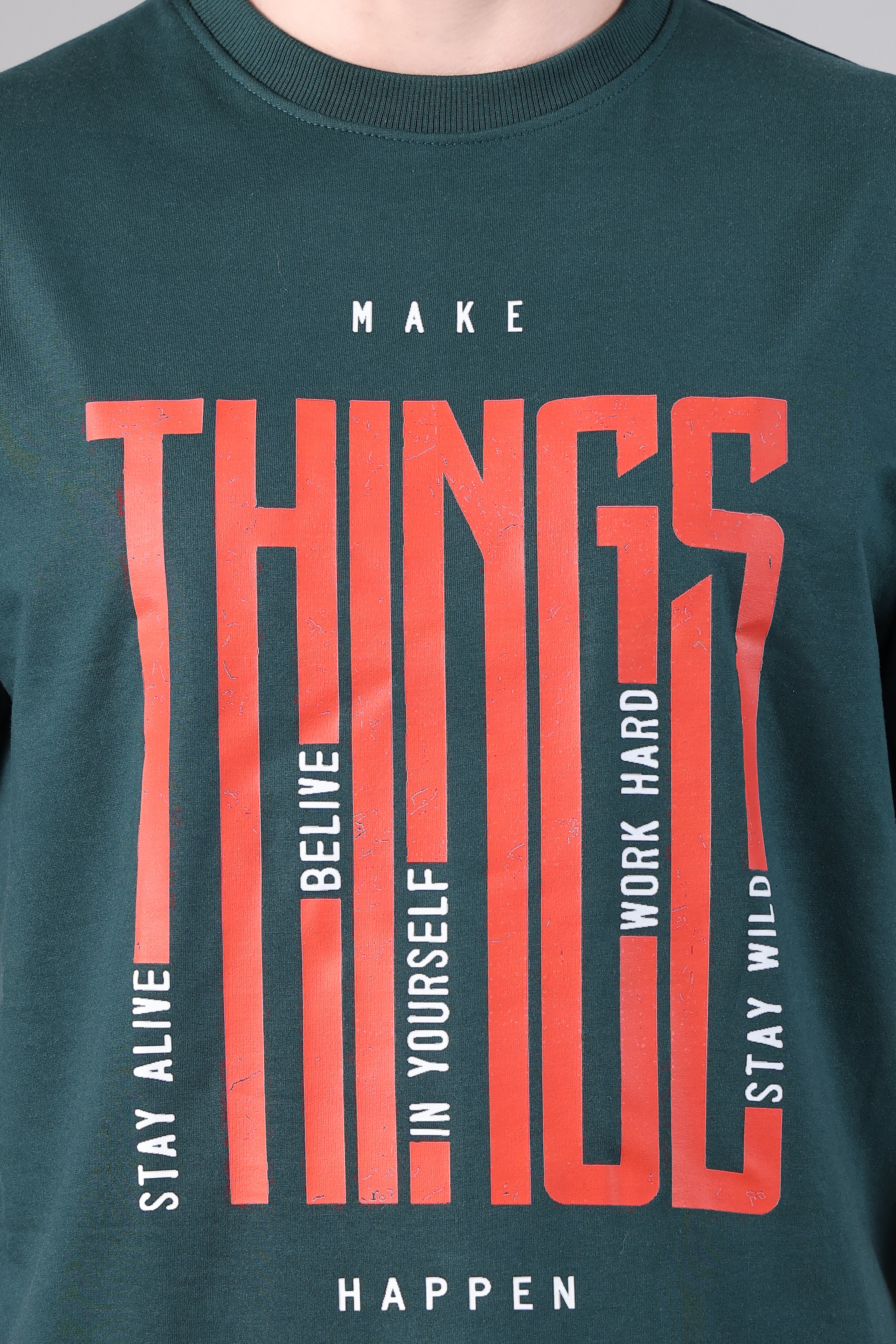 Dark Green "Make Things" Graphic Drop-Shoulder T-Shirt