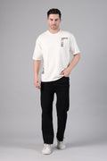 "Courageous" Graphic Drop-Shoulder Minimalist T-Shirt (Off-White)