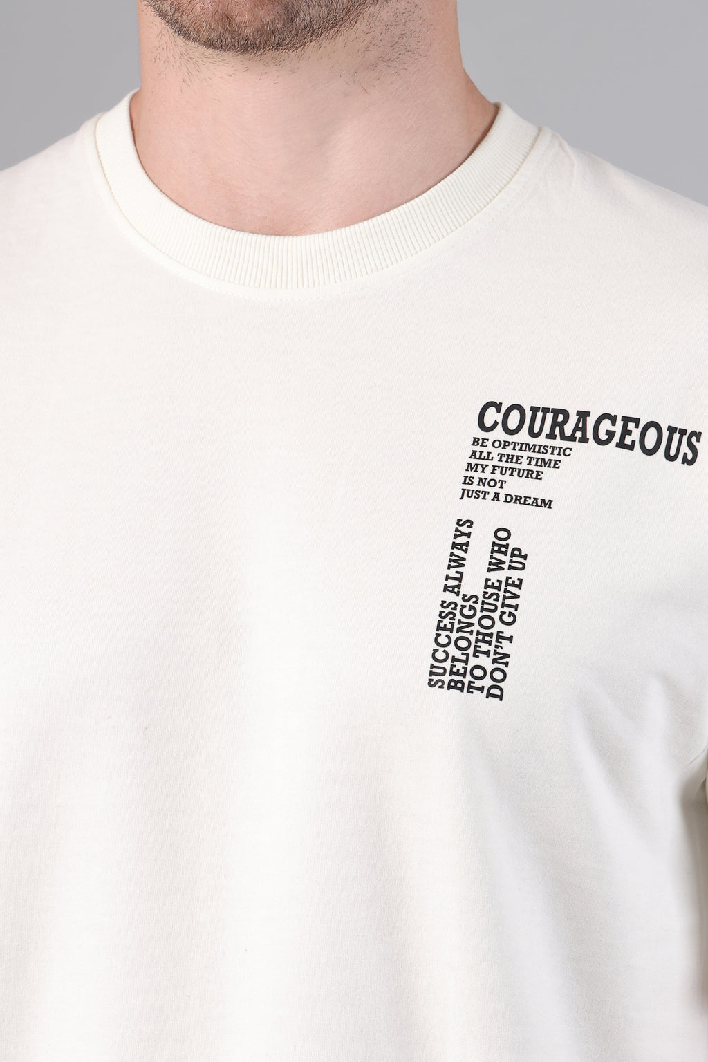 "Courageous" Graphic Drop-Shoulder Minimalist T-Shirt (Off-White)