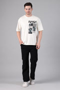 "Dare to Explore" NASA Drop-Shoulder Aesthetic T-Shirt (Off-White)