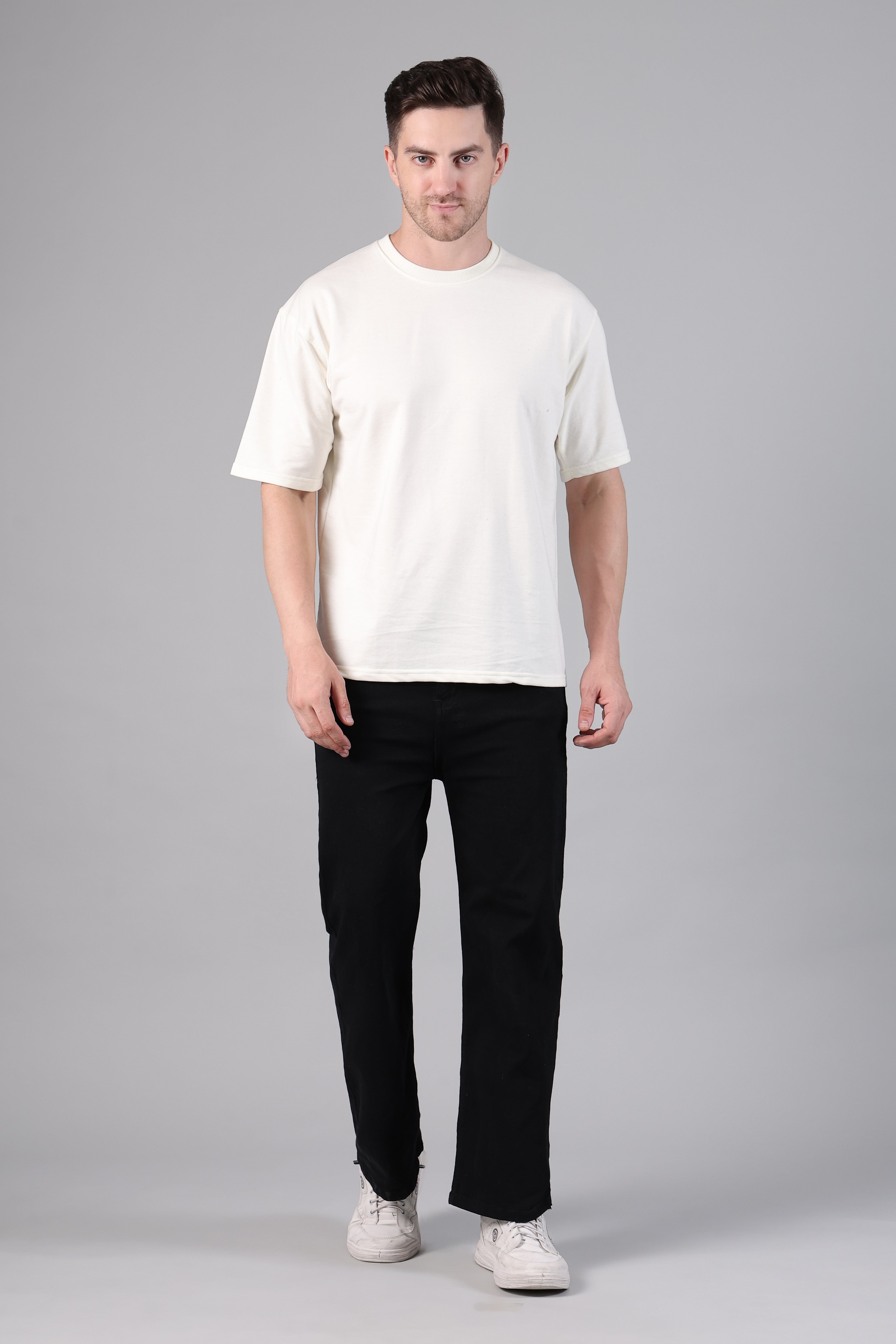"Happy Planet" Beach Graphic Back Print Oversized T-Shirt - Off-White