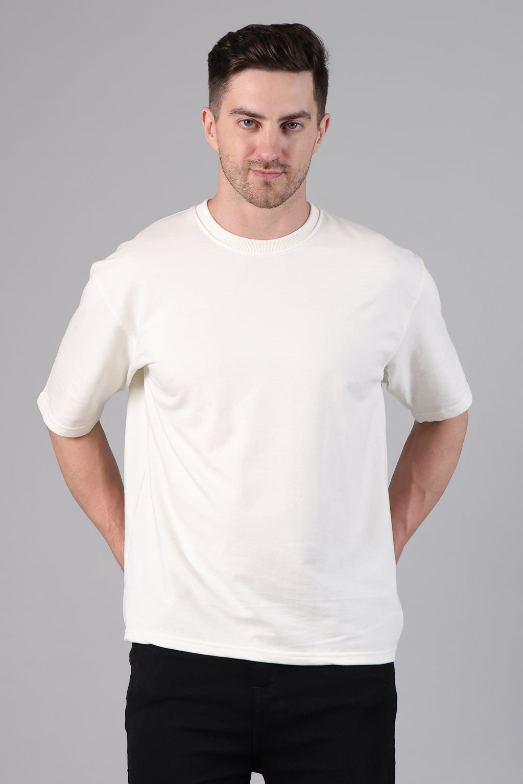 "Happy Planet" Beach Graphic Back Print Oversized T-Shirt - Off-White