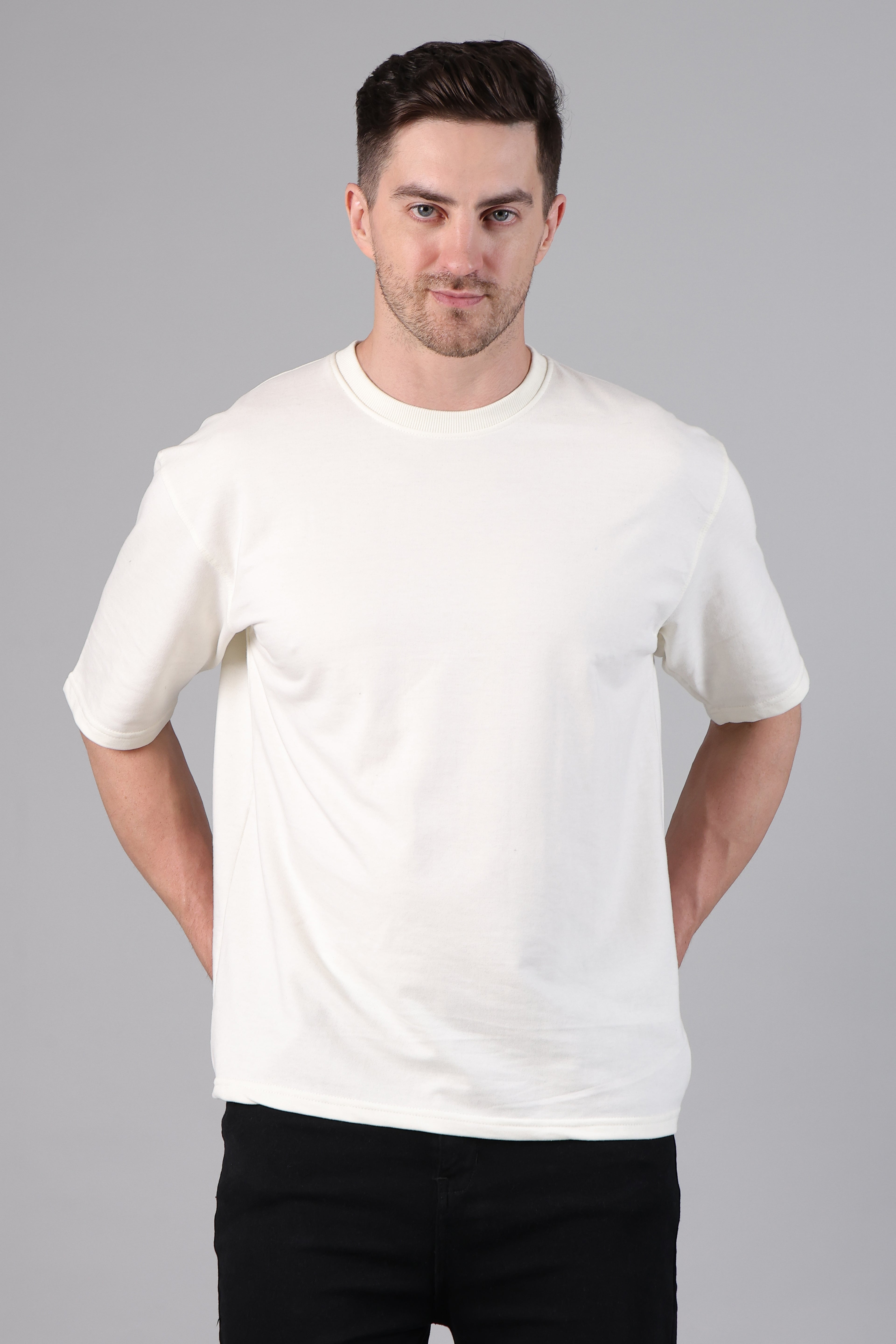 "Happy Planet" Beach Graphic Back Print Oversized T-Shirt - Off-White