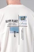"Happy Planet" Beach Graphic Back Print Oversized T-Shirt - Off-White
